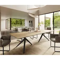 DELIFE Eetkamertafel Edge 300x100 keramiek Laminam Sabbia eiken kleur Estelar rond metaal zwart