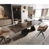 DELIFE Eettafel Edge Keramiek Emperador Extra Lucidato Donkerbruin 200-300x100 W-onderstel Zwart uitschuifbaar