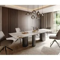 DELIFE Eetkamertafel Edge 300x100 keramiek Minas Melange wit-Beige Troa roestvrij staal grafiet