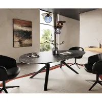 DELIFE Eetkamertafel Edge ovaal 220x120 Laminam keramiek Nero Greco Anthrazit Zenthara hoekig metaal zwart