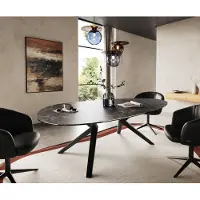 DELIFE Eetkamertafel Edge ovaal 220x120 Laminam keramiek Nero Greco Anthrazit Zenthara hoekig metaal zwart