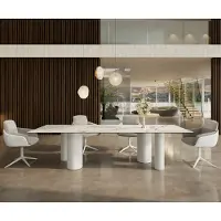 DELIFE Eetkamertafel Edge 300x100 keramiek Calacatta Luxe wit-Gold-grijs Pilier metaal wit