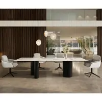 DELIFE Eettafel Edge 300x100 keramiek Calacatta Luxe wit-goud-grijs Troa metaal zwart