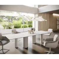DELIFE Eetkamertafel Edge 300x100 keramiek LaminamStatuarietto wit Pilier metaal wit