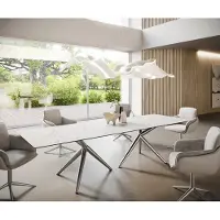 DELIFE Eetkamertafel Edge 300x100 keramiek LaminamStatuarietto wit Estelar rond roestvrij staal