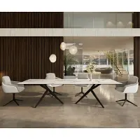DELIFE Eetkamertafel Edge 300x100 keramiek Calacatta Luxe wit-Gold-grijs Estelar rond metaal zwart