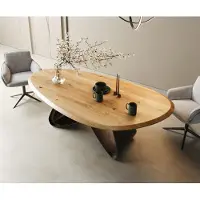 DELIFE Eettafel Edge Oval 220x120x2,5 eiken natuur W-frame metaal zwart Flow-Edge