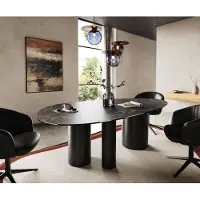 DELIFE Eettafel Edge Oval 220x120 keramiek Laminam Nero Greco Anthrazit Troa metaal zwart