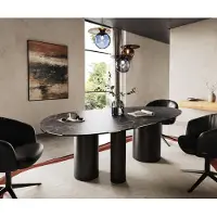 DELIFE Eettafel Edge Oval 220x120 keramiek Laminam Nero Greco Anthrazit Troa metaal zwart