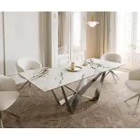 DELIFE Eetkamertafel Edge 180-220x100 keramiek Calacatta Luxe wit-goud-grijs spider vlak staal RVS uitschuifbaar