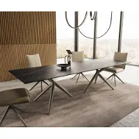 DELIFE Eetkamertafel Edge 300x100 keramiek LaminamNoir Desir bruin Estelar rond metaal effectafwerking titaan
