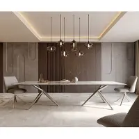 DELIFE Eetkamertafel Edge 300x100 keramiek Minas Melange wit-Beige Estelar rond roestvrij staal