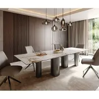 DELIFE Eetkamertafel Edge 300x100 keramiek Minas Melange wit-Beige Pilier roestvrij staal grafiet