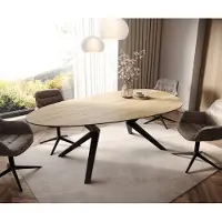 DELIFE Eetkamertafel Edge ovaal 220x120 keramiek Laminam Sabbia eiken kleur Zenthara hoekig metaal zwart