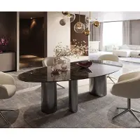 DELIFE Eettafel Edge Ovaal Keramiek Emperador Extra Lucidato Donkerbruin 280x130 Troa Roestvrij staal Grafiet