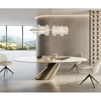 DELIFE Eettafel Edge Oval 280x130 keramiek Minas Melange wit-beige Cono metaal goud