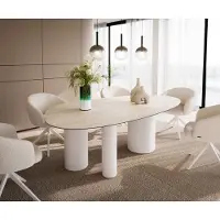DELIFE Eettafel Edge Oval 220x120 keramiek Laminam Travertino Bianco Creme-wit Troa metaal wit