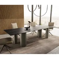 DELIFE Eetkamertafel Edge 300x100 keramiek LaminamNoir Desir bruin Pilier metaal effectafwerking titaan