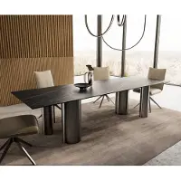 DELIFE Eetkamertafel Edge 300x100 keramiek LaminamNoir Desir bruin Pilier roestvrij staal grafiet