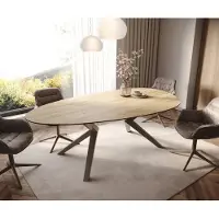 DELIFE Eetkamertafel Edge ovaal 220x120 keramiek Laminam Sabbia eiken kleur Zenthara hoekig metaal effectafwerking titaan