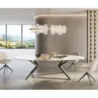 DELIFE Eetkamertafel Edge ovaal 280x130 keramiek Minas Melange wit-Beige Zenthara hoekig metaal effectafwerking titaan