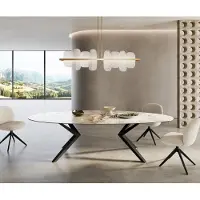 DELIFE Eetkamertafel Edge ovaal 280x130 keramiek Minas Melange wit-Beige Zenthara hoekig metaal zwart