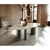 DELIFE Eettafel Edge Oval 220x120 keramiek Iris FMG Onice Oro Troa metaal effectafwerking Titan