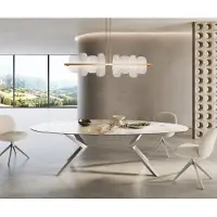 DELIFE Eetkamertafel Edge ovaal 280x130 keramiek Minas Melange wit-Beige Zenthara hoekig roestvrij staal