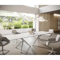 DELIFE Eetkamertafel Edge 300x100 keramiek LaminamStatuarietto wit Estelar rond metaal wit