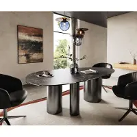 DELIFE Eettafel Edge Oval 220x120 keramiek Laminam Nero Greco Anthrazit Troa RVS grafiet