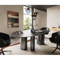 DELIFE Eettafel Edge Oval 220x120 keramiek Laminam Nero Greco Anthrazit Troa RVS grafiet
