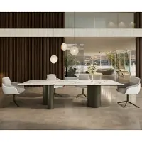 DELIFE Eetkamertafel Edge 300x100 keramiek Calacatta Luxe wit-Gold-grijs Troa metaal effectafwerking titaan