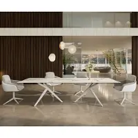 DELIFE Eetkamertafel Edge 300x100 keramiek Calacatta Luxe wit-Gold-grijs Estelar rond metaal wit