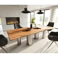 DELIFE Eetkamertafel Edge 240x100 acacia natuurPilier roestvrij staal geborsteld Live-Edge