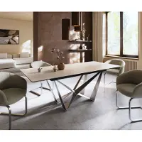DELIFE Eettafel Edge 180-220x90 keramiek Laminam Travertino Bianco Creme-wit Spider vlak staal RVS uitrekbaar