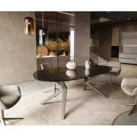 DELIFE Eetkamertafel Edge ovaal 220x120 reliëfglas Rauchzwart 3D-Design Zenthara hoekig metaal effectafwerking titaan