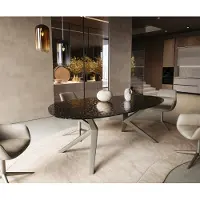 DELIFE Eetkamertafel Edge ovaal 220x120 reliëfglas Rauchzwart 3D-Design Zenthara hoekig metaal effectafwerking titaan