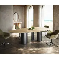 DELIFE Eetkamertafel Edge ovaal 280x130 keramiek Laminam Sabbia eiken kleur Troa roestvrij staal grafiet