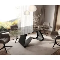 DELIFE Eettafel Edge Keramiek Emperador Extra Lucidato Donkerbruin 180-220x100 W-onderstel Zwart uitschuifbaar