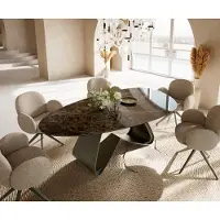 DELIFE Eettafel Edge Ovaal Keramiek Emperador Extra Lucidato Donkerbruin 220x120 W-onderstel Metaal effectafwerking Titanium