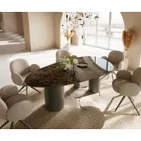 DELIFE Eettafel Edge Ovaal Keramiek Emperador Extra Lucidato Donkerbruin 220x120 Troa Metaal effectafwerking Titanium