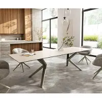 DELIFE Eettafel Edge 300x100 keramiek Laminam Travertino Bianco Creme-wit Zenthara kantig metaal effectafwerking Titan