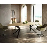 DELIFE Eetkamertafel Edge ovaal 280x130 keramiek Laminam Sabbia eiken kleur Zenthara hoekig metaal zwart