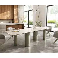 DELIFE Eettafel Edge 300x100 keramiek Laminam Travertino Bianco Creme-wit Pilier metaal effectafwerking Titan