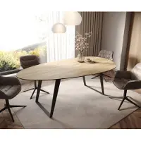 DELIFE Eetkamertafel Edge Oval 220x120 cm Keramiek Laminam Sabbia eikenkleurig Metaal Schuin Zwart