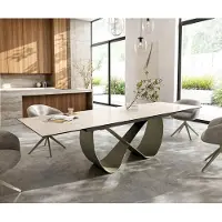 DELIFE Eettafel Edge 200-300x100 keramiek Laminam Travertino Bianco Creme-wit Infinity metaal effectafwerking Titan uitrekbaar