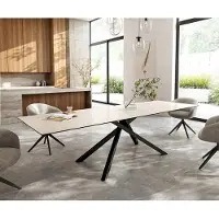 DELIFE Eetkamertafel Edge 300x100 cm Keramiek LaminamTravertino Bianco Creme-Wit kruisonderstel Rechthoek Zwart