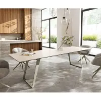 DELIFE Eetkamertafel Edge 300x100 cm Keramiek LaminamTravertino Bianco Creme-Wit Metaal Schuin Effectafwerking Titan