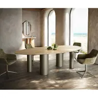 DELIFE Eetkamertafel Edge ovaal 280x130 keramiek Laminam Sabbia eiken kleur Pilier metaal effectafwerking titaan