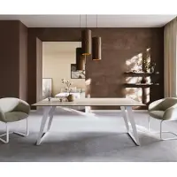 DELIFE Eettafel Edge 200x100 keramiek Laminam Travertino Bianco Creme-wit metaal schuin wit